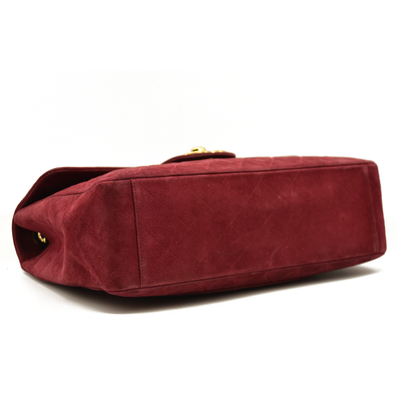 $7500 Chanel Suede Quilted Jumbo XL Single Flap Red CONSIGNMENT