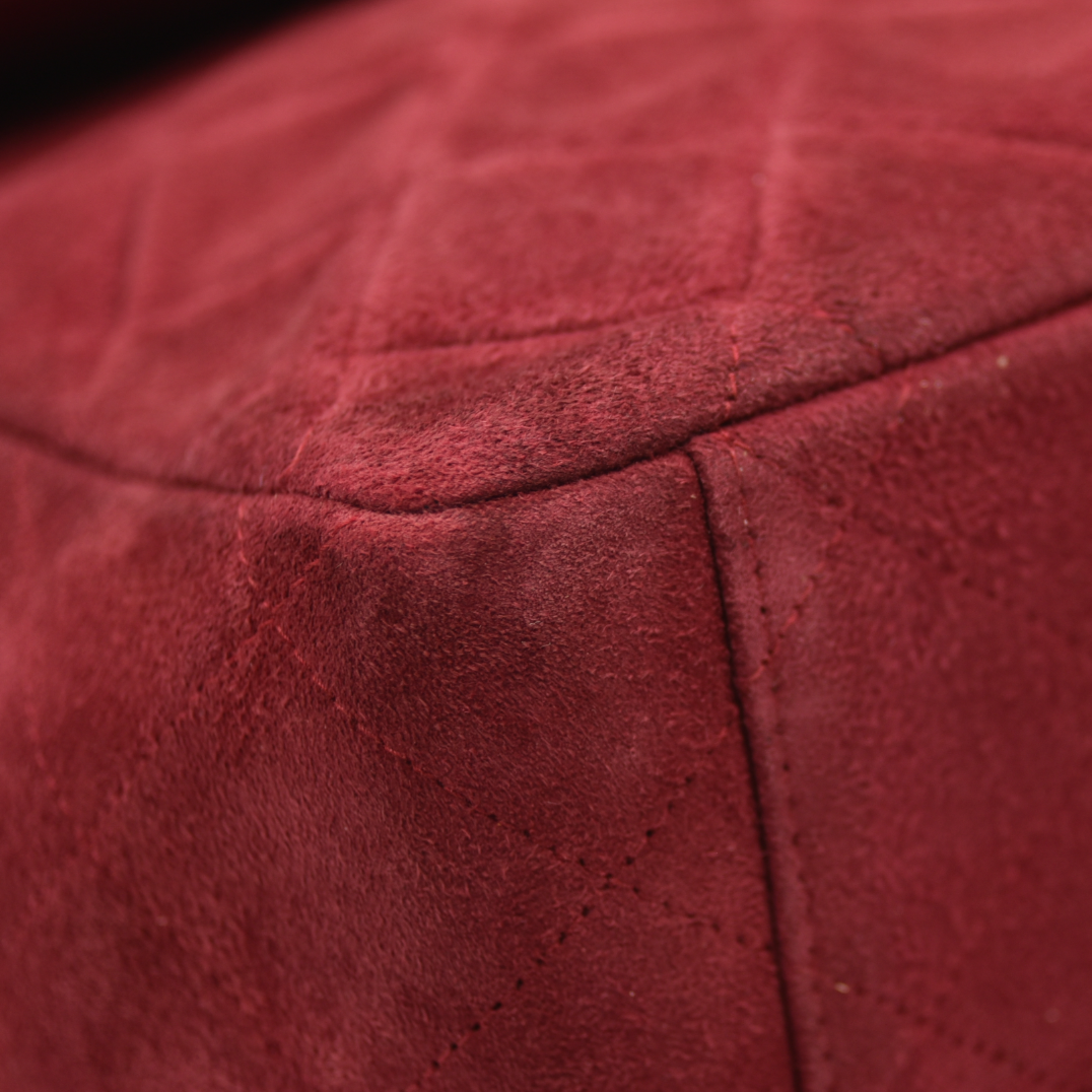 $7500 Chanel Suede Quilted Jumbo XL Single Flap Red CONSIGNMENT