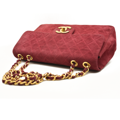 $7500 Chanel Suede Quilted Jumbo XL Single Flap Red CONSIGNMENT