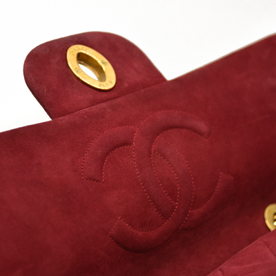 $7500 Chanel Suede Quilted Jumbo XL Single Flap Red CONSIGNMENT