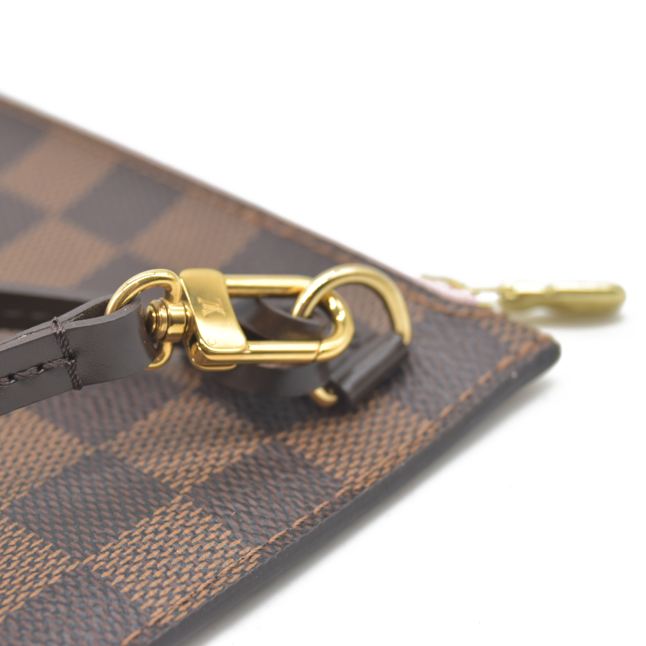 Louis Vuitton  Damier Ebene Neverfull MM Pochette Rose Ballerine Wristlet AR4186