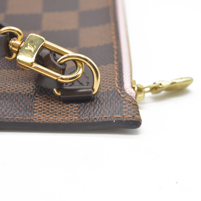 Louis Vuitton  Damier Ebene Neverfull MM Pochette Rose Ballerine Wristlet AR4186