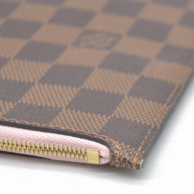 Louis Vuitton  Damier Ebene Neverfull MM Pochette Rose Ballerine Wristlet AR4186