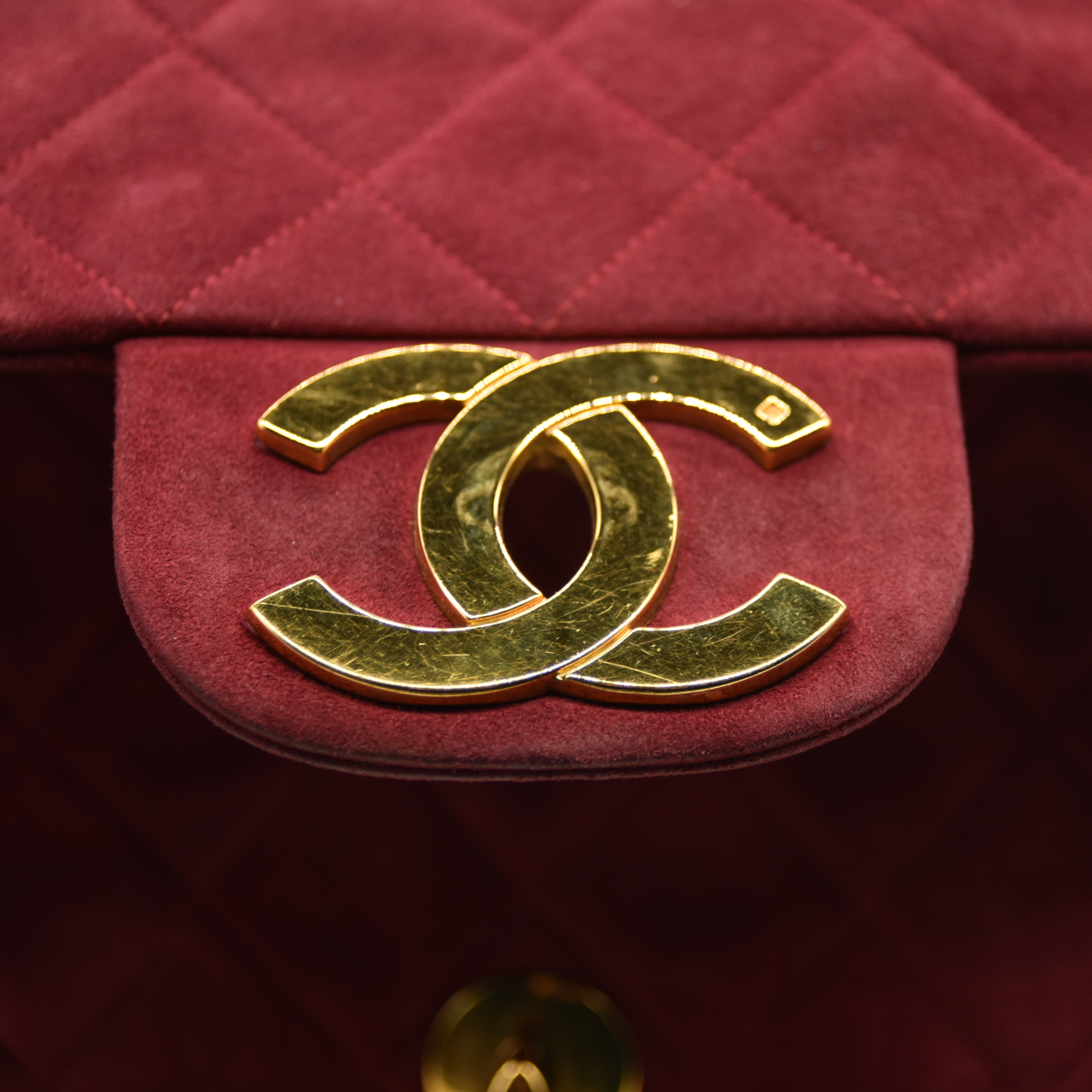 $7500 Chanel Suede Quilted Jumbo XL Single Flap Red CONSIGNMENT