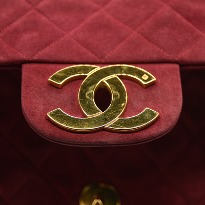 $7500 Chanel Suede Quilted Jumbo XL Single Flap Red CONSIGNMENT