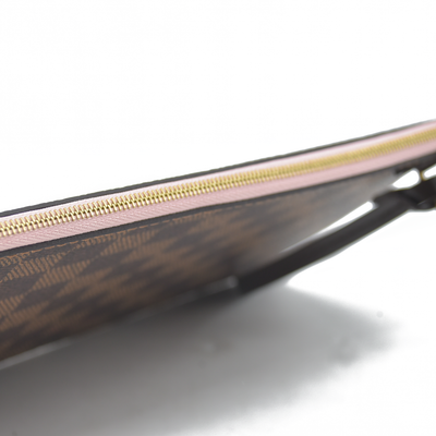 Louis Vuitton  Damier Ebene Neverfull MM Pochette Rose Ballerine Wristlet AR4186