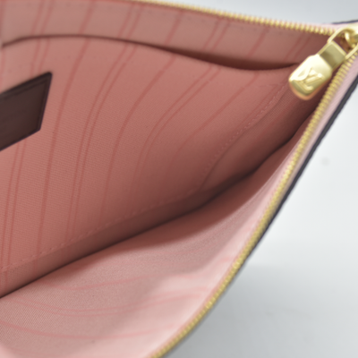 Louis Vuitton  Damier Ebene Neverfull MM Pochette Rose Ballerine Wristlet AR4186