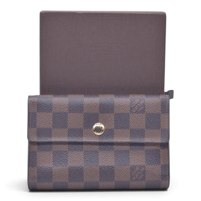 $680 LOUIS VUITTON Damier Ebene Portefeuille Trevi Compact Wallet Brown CONSIGNMENT 10021510