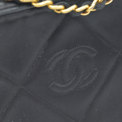 Chanel Chanel Vintage Black Quilted Satin CC Tassel Shoulder Bag