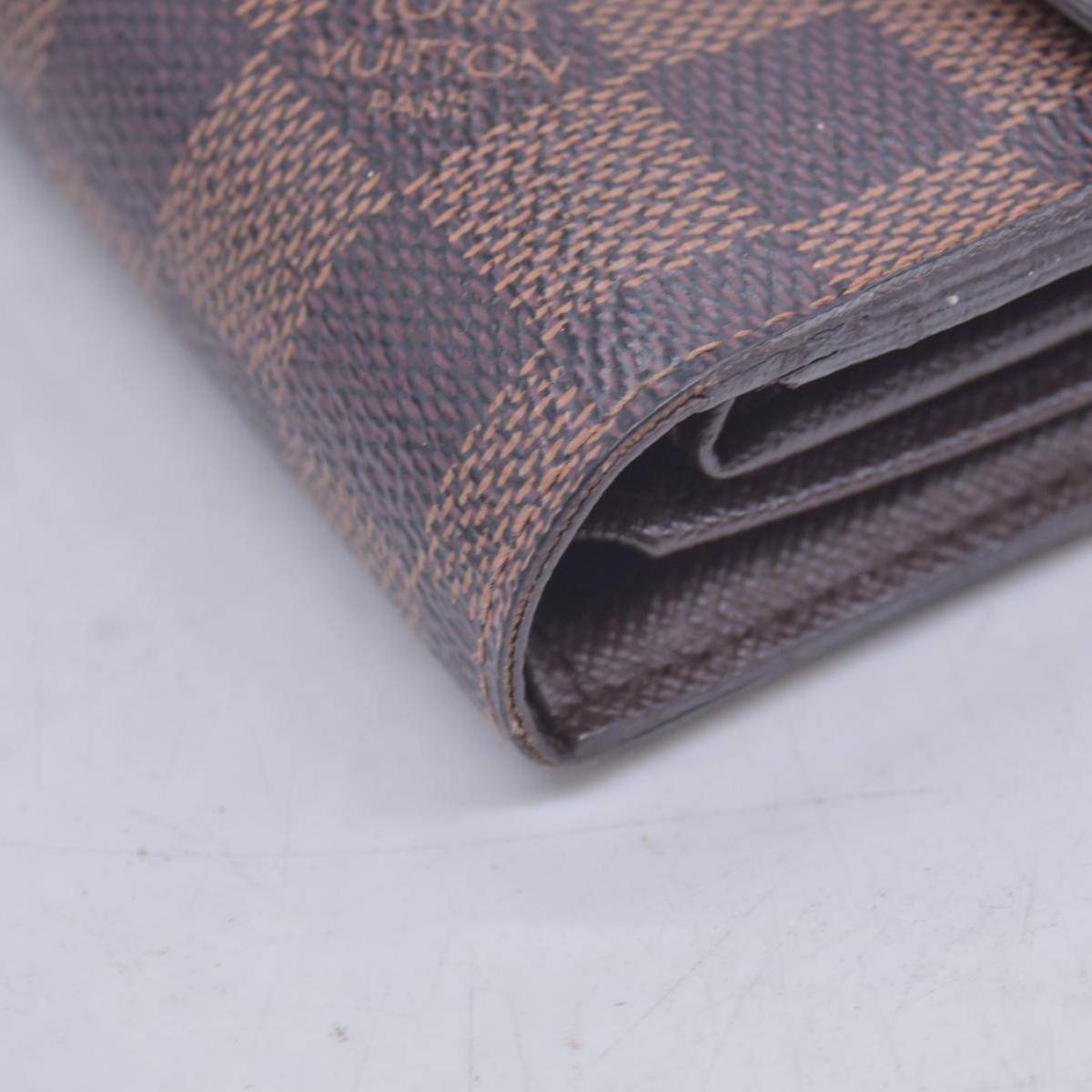 $680 LOUIS VUITTON Damier Ebene Portefeuille Trevi Compact Wallet Brown CONSIGNMENT 10021510