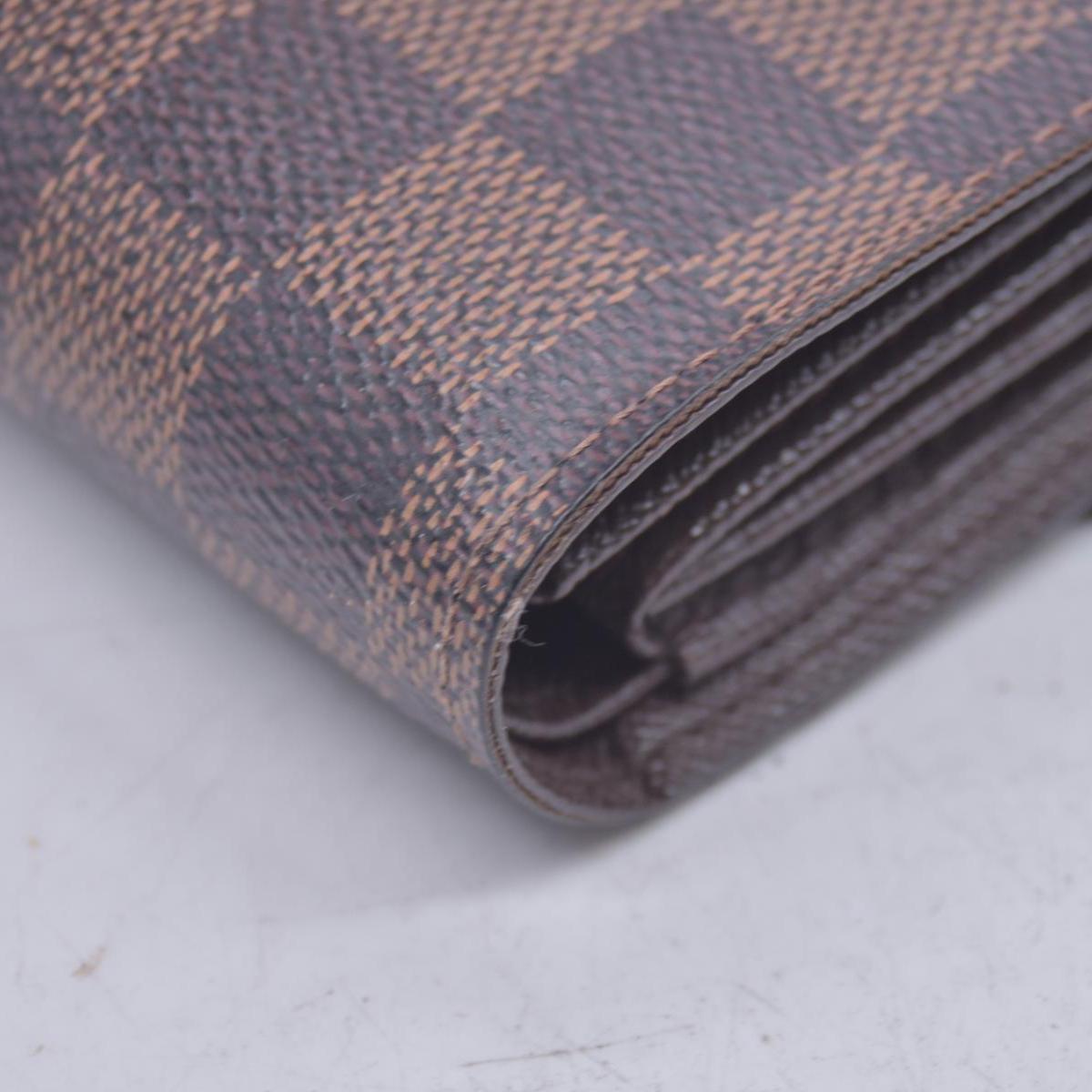 $680 LOUIS VUITTON Damier Ebene Portefeuille Trevi Compact Wallet Brown CONSIGNMENT 10021510