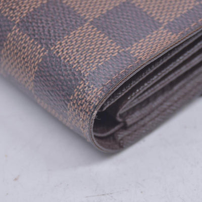 $680 LOUIS VUITTON Damier Ebene Portefeuille Trevi Compact Wallet Brown CONSIGNMENT 10021510