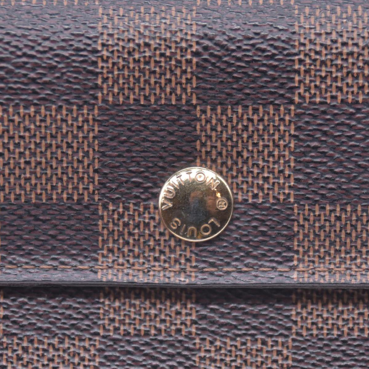 $680 LOUIS VUITTON Damier Ebene Portefeuille Trevi Compact Wallet Brown CONSIGNMENT 10021510