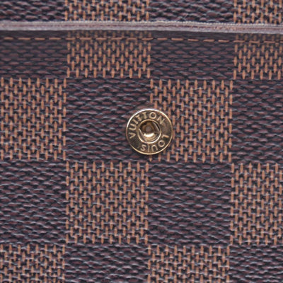 $680 LOUIS VUITTON Damier Ebene Portefeuille Trevi Compact Wallet Brown CONSIGNMENT 10021510