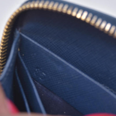 $790 PRADA Saffiano Metal Logo Zip Around Long Wallet Blue CONSIGNMENT 10021520