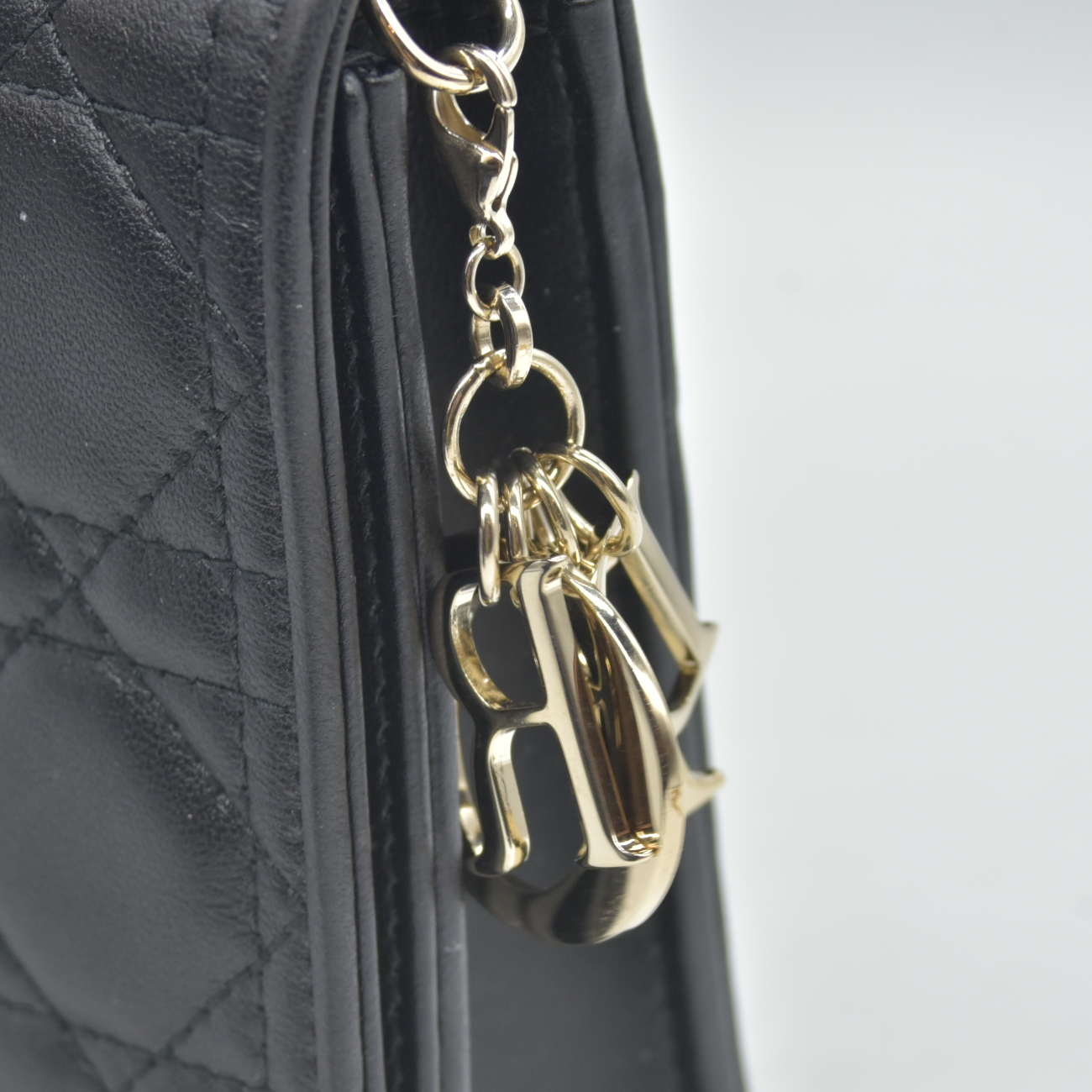 $2500 Christian Dior Lambskin Cannage Lady Dior Chain Wallet Black