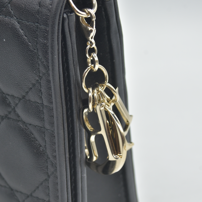 $2500 Christian Dior Lambskin Cannage Lady Dior Chain Wallet Black