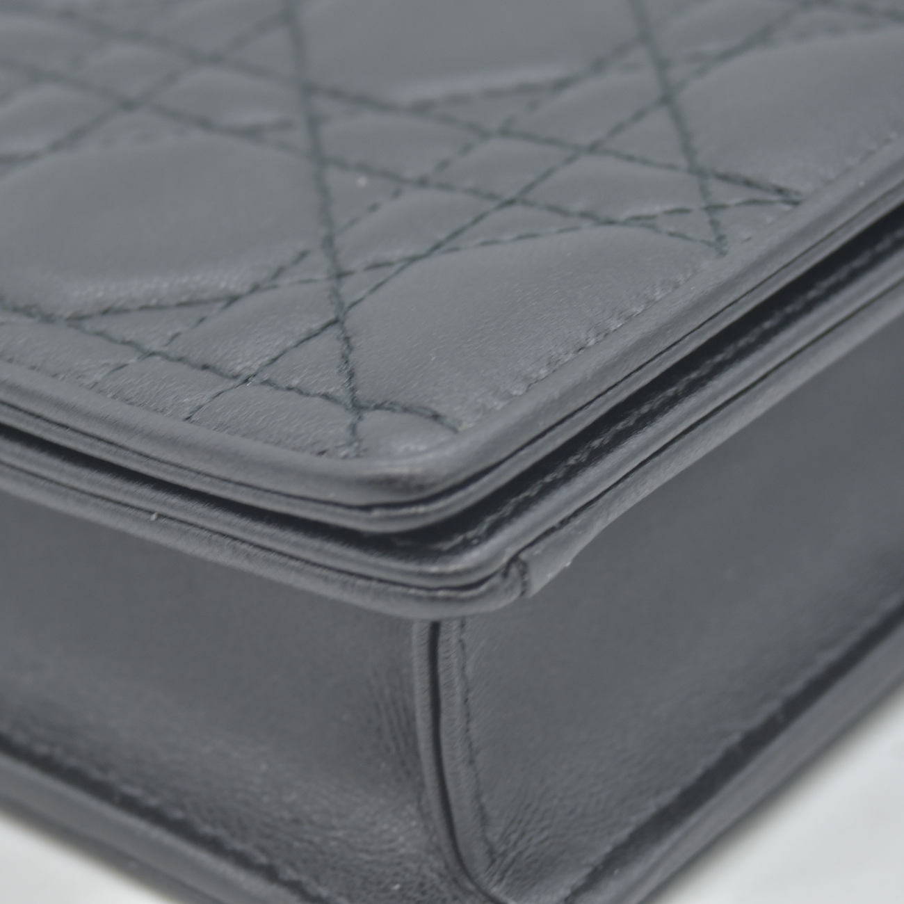 $2500 Christian Dior Lambskin Cannage Lady Dior Chain Wallet Black