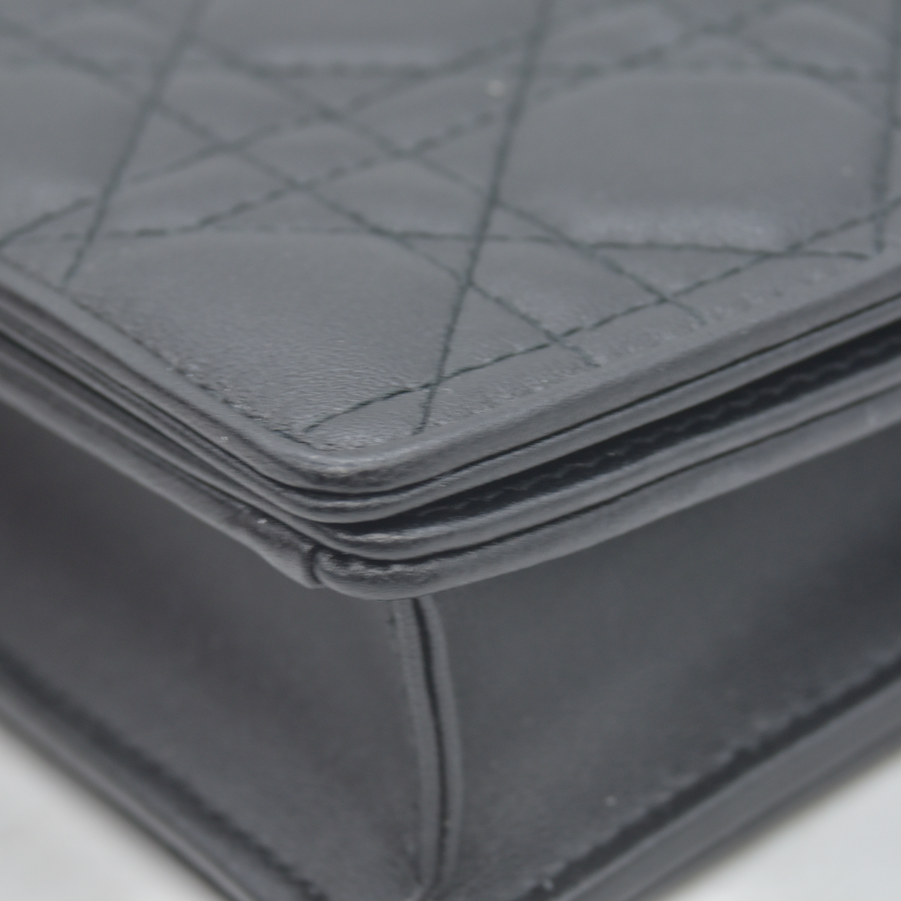 $2500 Christian Dior Lambskin Cannage Lady Dior Chain Wallet Black