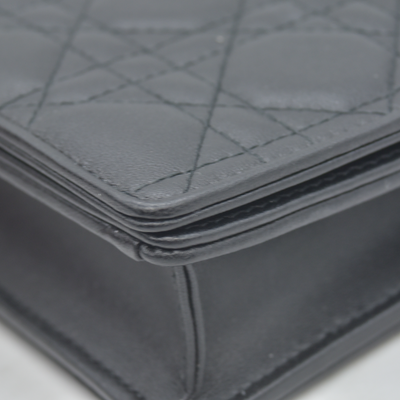 $2500 Christian Dior Lambskin Cannage Lady Dior Chain Wallet Black