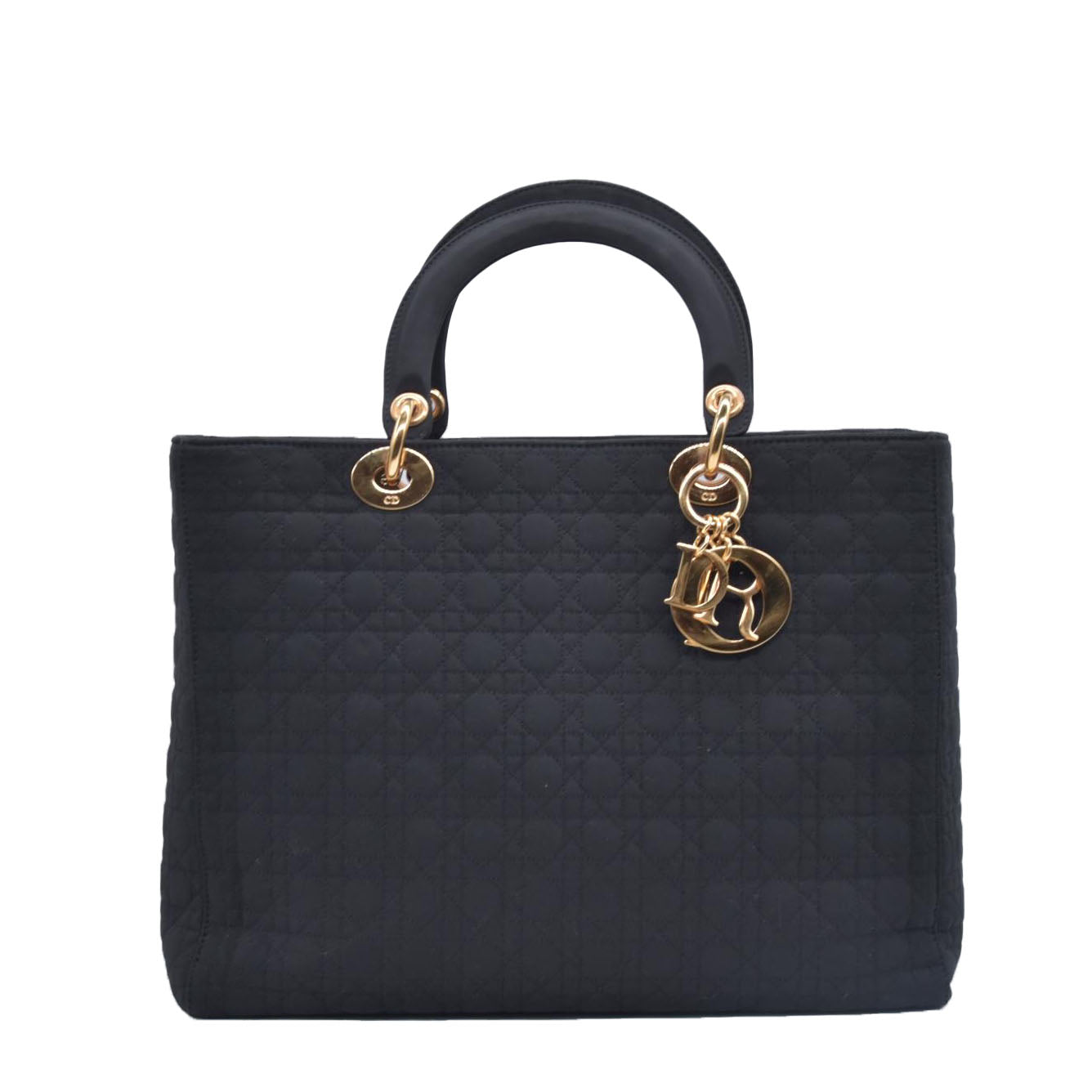 $4900 Christian Dior Nylon Cannage Large Lady Dior Black CONSIGNMENT