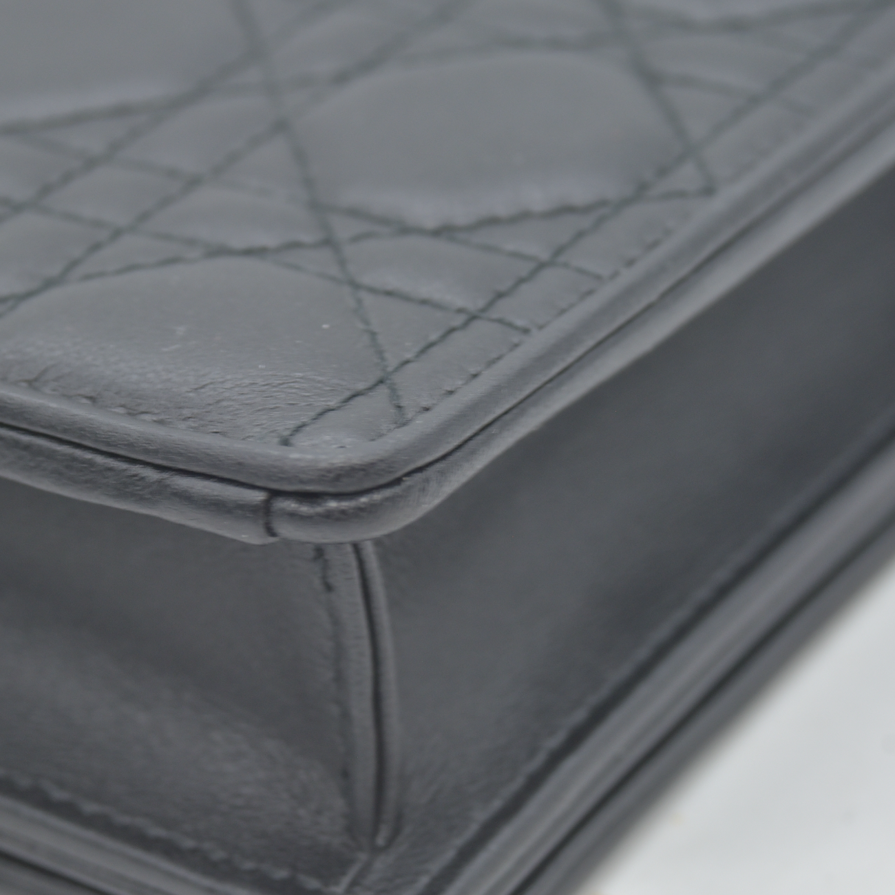 $2500 Christian Dior Lambskin Cannage Lady Dior Chain Wallet Black