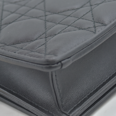 $2500 Christian Dior Lambskin Cannage Lady Dior Chain Wallet Black