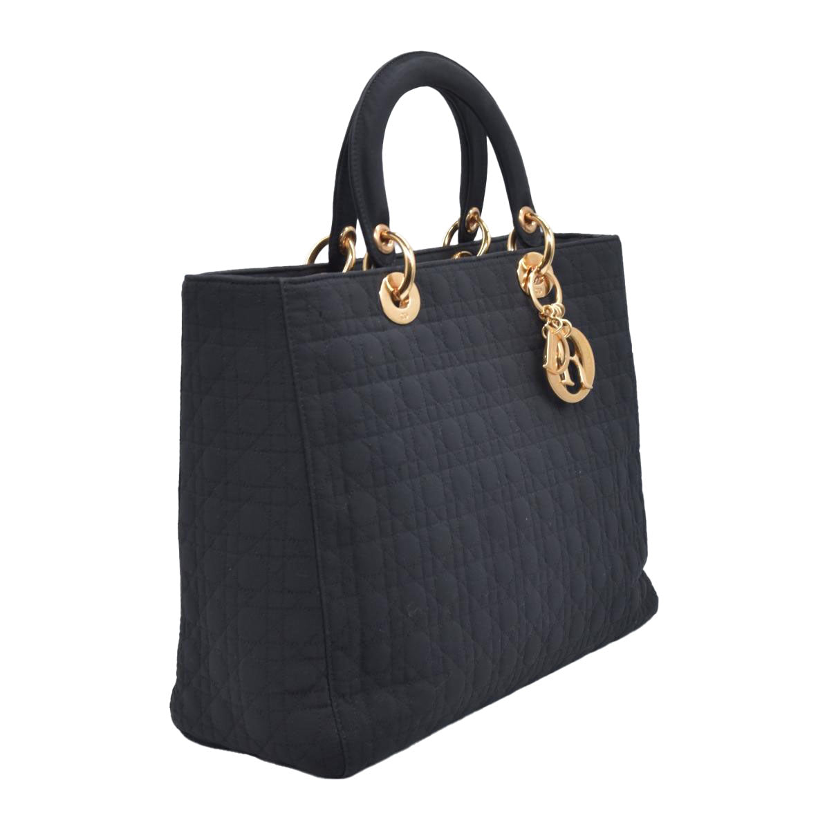 $4900 Christian Dior Nylon Cannage Large Lady Dior Black CONSIGNMENT