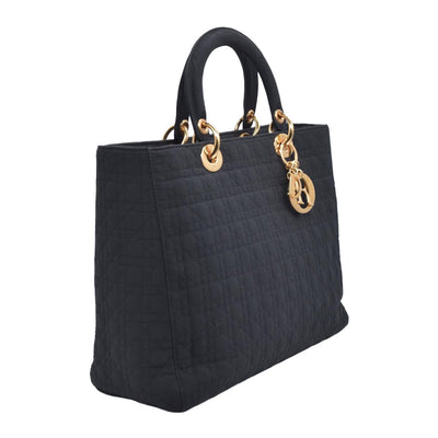 $4900 Christian Dior Nylon Cannage Large Lady Dior Black CONSIGNMENT