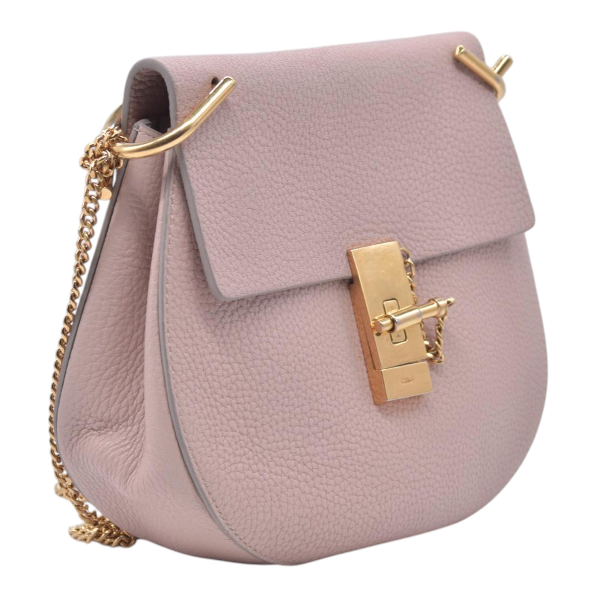 $1850 CHLOÉ Grainy Calfskin Small Drew Crossbody Shoulder Bag Pink CONSIGNMENT 10021507