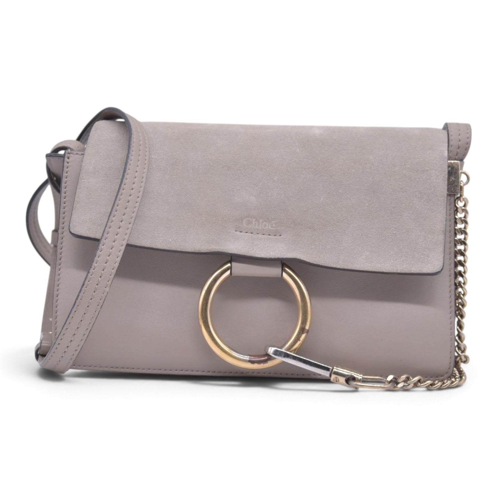 $1950CHLOE Faye Medium Suede Leather Shoulder Bag Taupe CONSIGNMENT 10021511