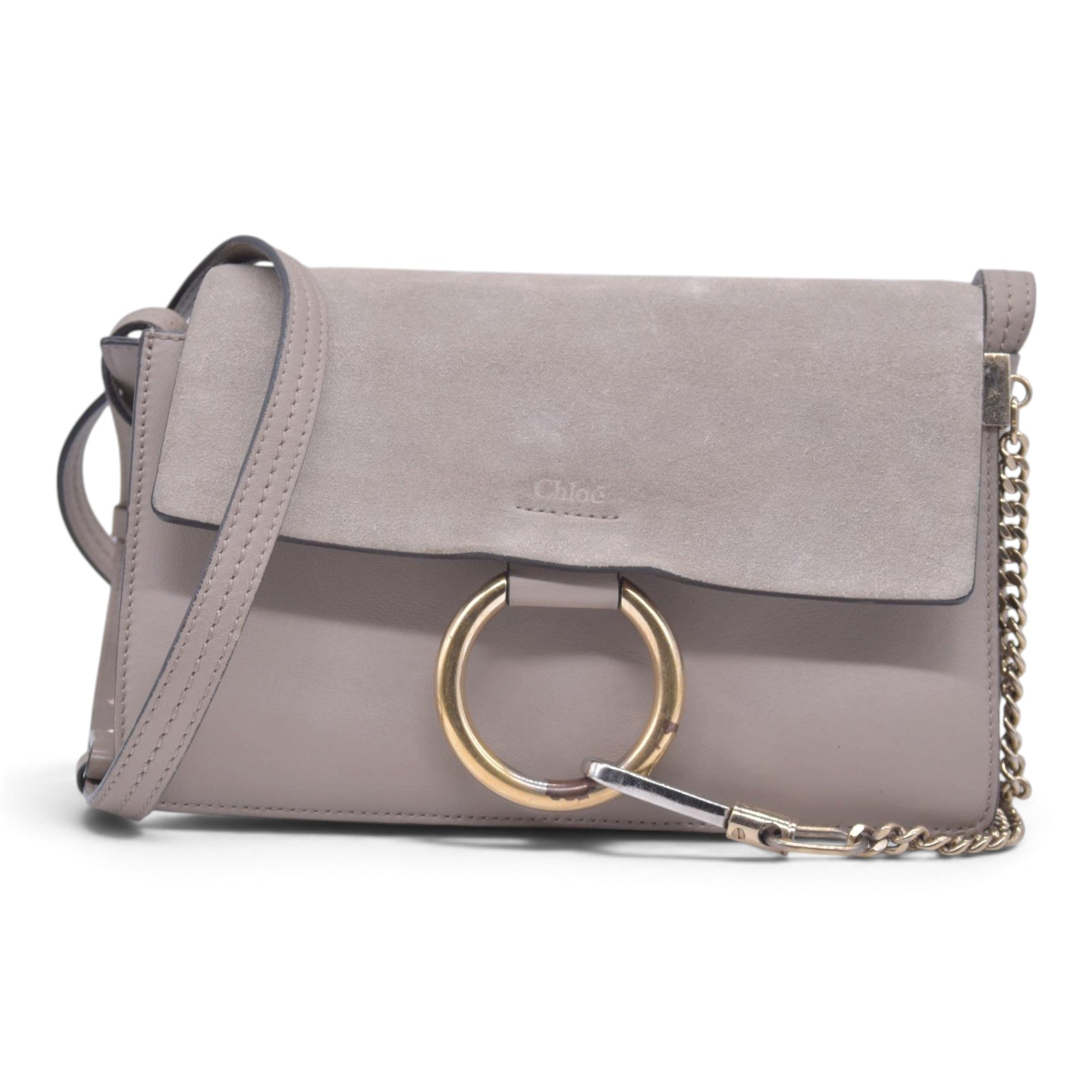 $1950CHLOE Faye Medium Suede Leather Shoulder Bag Taupe CONSIGNMENT 10021511