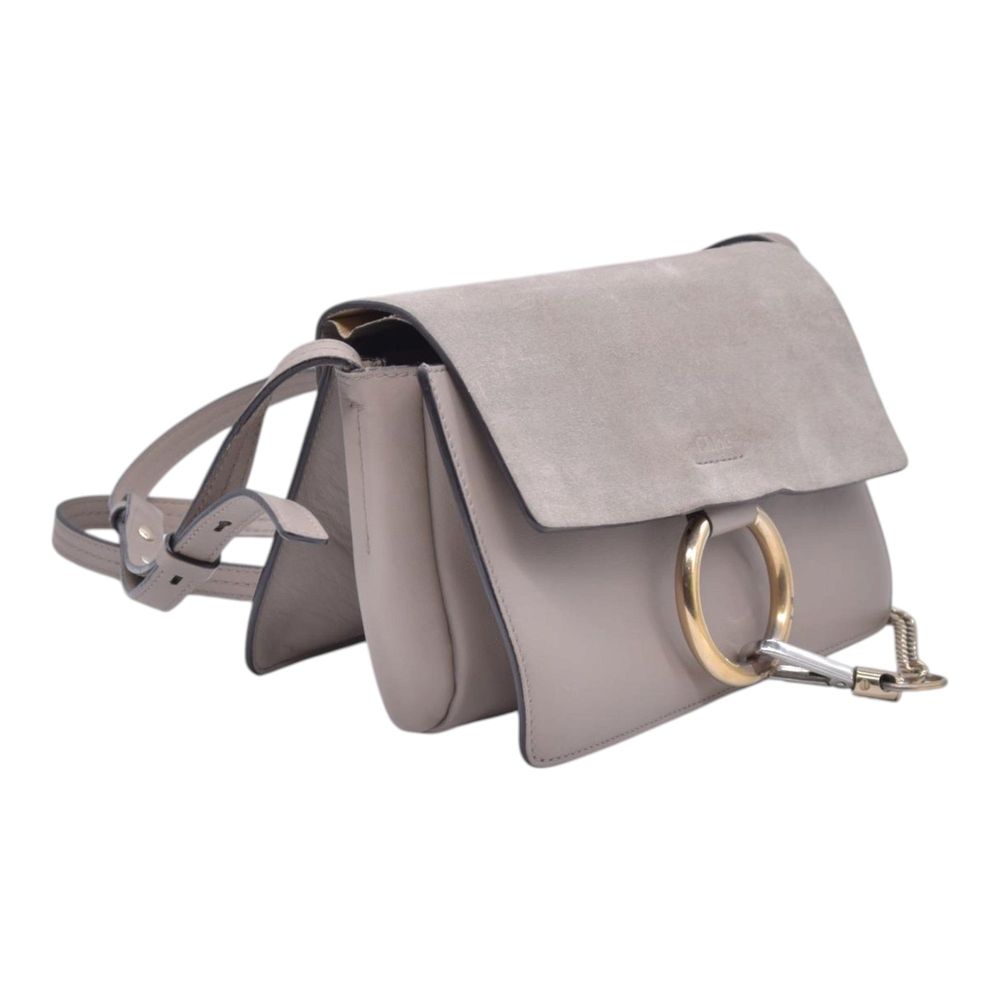 $1950CHLOE Faye Medium Suede Leather Shoulder Bag Taupe CONSIGNMENT 10021511