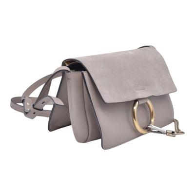 $1950CHLOE Faye Medium Suede Leather Shoulder Bag Taupe CONSIGNMENT 10021511