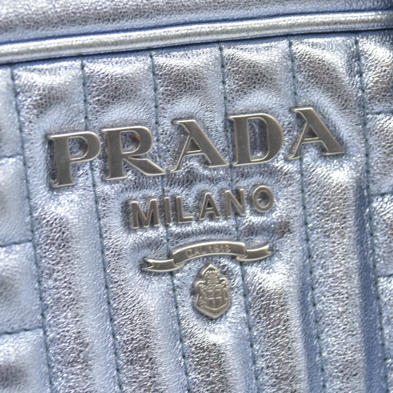 $1690 Prada Soft Calfskin Diagramme Camera Bag Metallic Silver