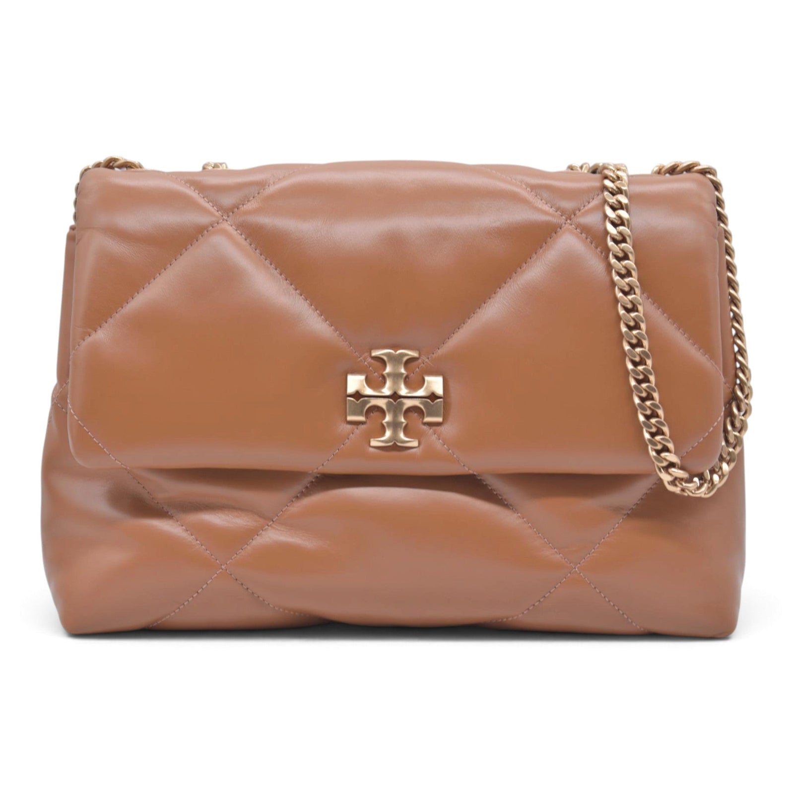 $528 TORY BURCH Fleming Soft Convertible Puffed Quilted Shoulder Bag Cognac Brown CONSIGNMENT 10021508