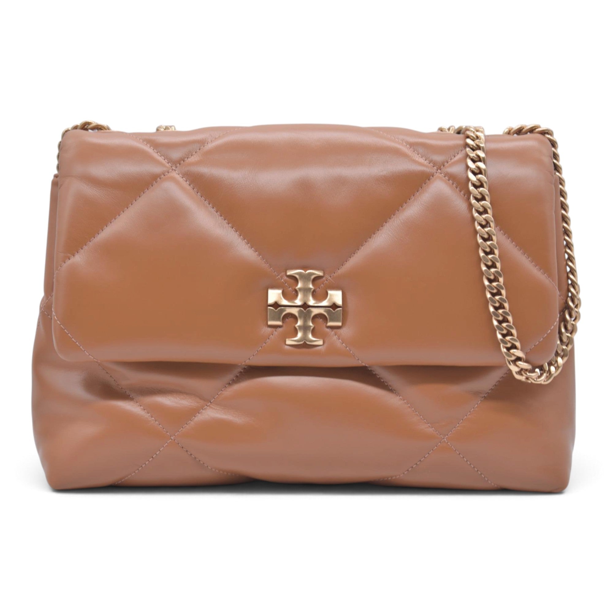 $528 TORY BURCH Fleming Soft Convertible Puffed Quilted Shoulder Bag Cognac Brown CONSIGNMENT 10021508