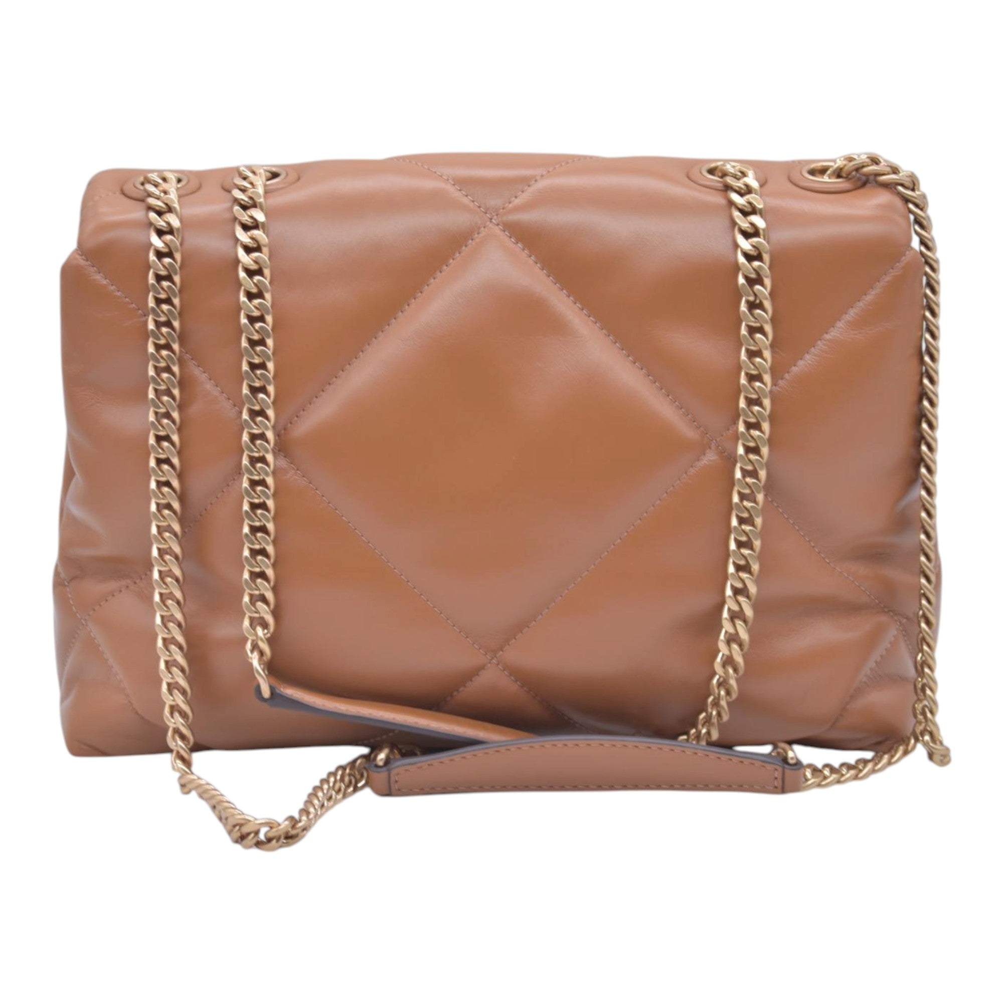 $528 TORY BURCH Fleming Soft Convertible Puffed Quilted Shoulder Bag Cognac Brown CONSIGNMENT 10021508