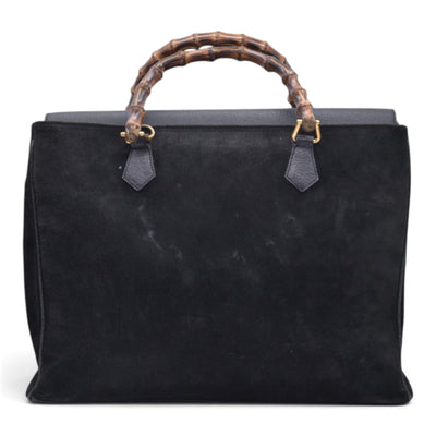 $1850 GUCCI Vintage Black Suede Leather Bamboo Top Handle Bag CONSIGNMENT 10021506