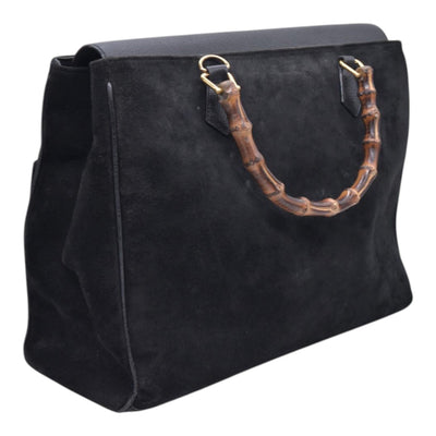 $1850 GUCCI Vintage Black Suede Leather Bamboo Top Handle Bag CONSIGNMENT 10021506