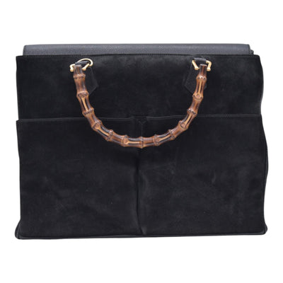 $1850 GUCCI Vintage Black Suede Leather Bamboo Top Handle Bag CONSIGNMENT 10021506
