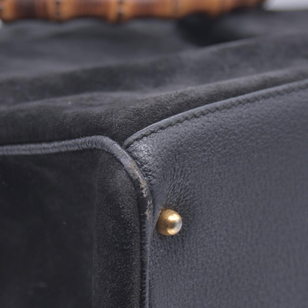 $1850 GUCCI Vintage Black Suede Leather Bamboo Top Handle Bag CONSIGNMENT 10021506