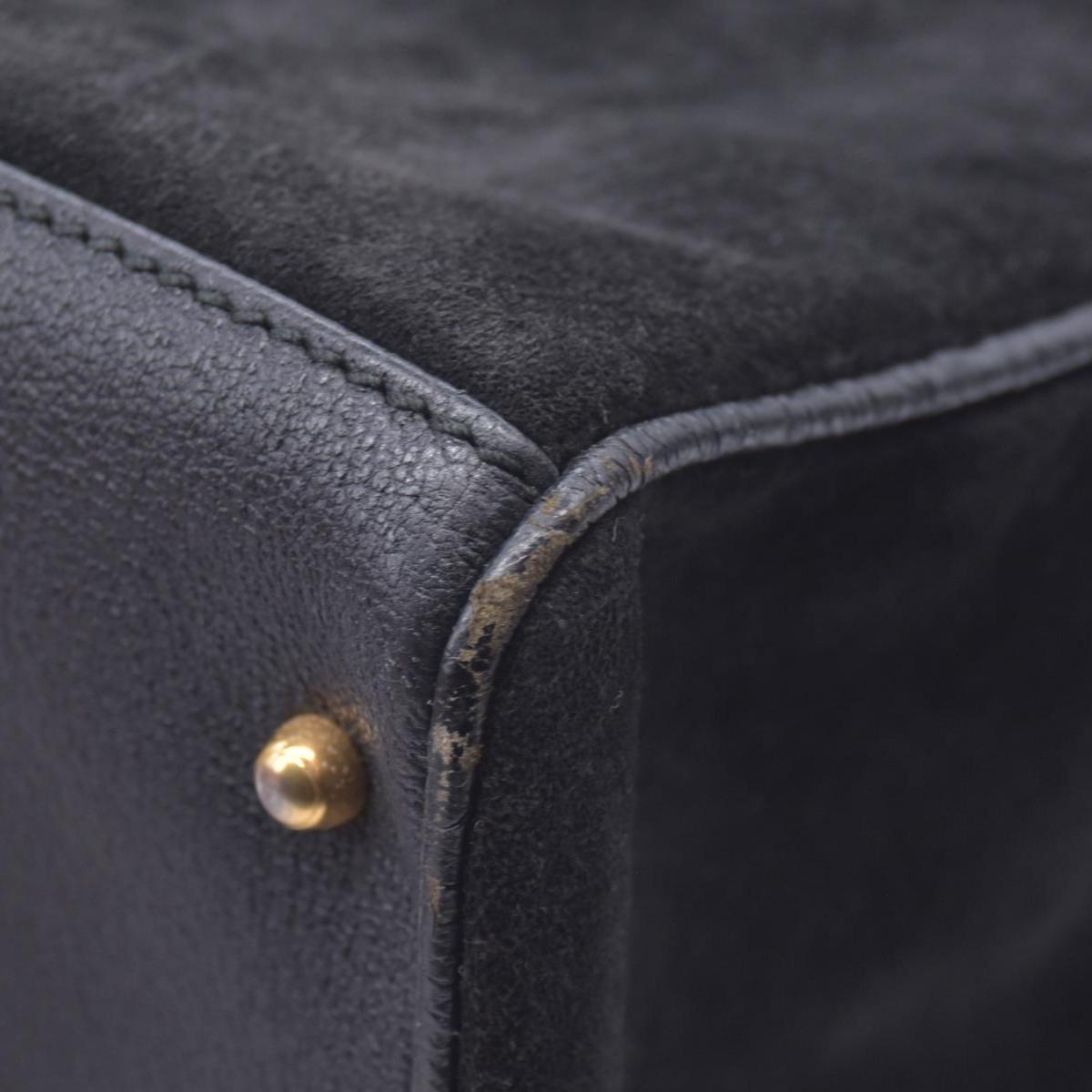 $1850 GUCCI Vintage Black Suede Leather Bamboo Top Handle Bag CONSIGNMENT 10021506