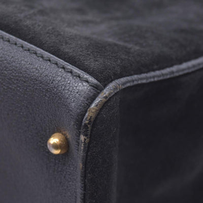 $1850 GUCCI Vintage Black Suede Leather Bamboo Top Handle Bag CONSIGNMENT 10021506