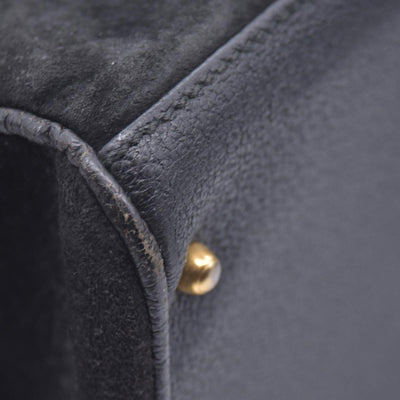 $1850 GUCCI Vintage Black Suede Leather Bamboo Top Handle Bag CONSIGNMENT 10021506