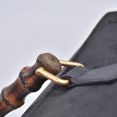 $1850 GUCCI Vintage Black Suede Leather Bamboo Top Handle Bag CONSIGNMENT 10021506
