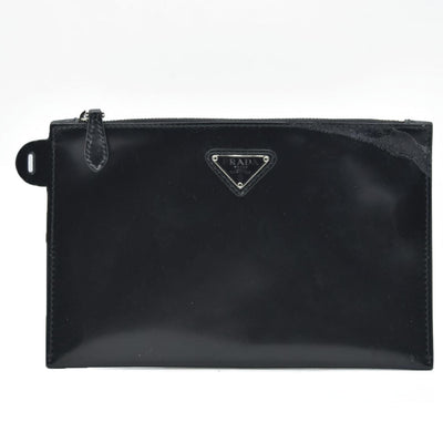 $600 Prada Enameled Metal Zipper Pouch