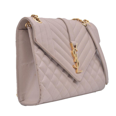$3300 Saint Laurent Grain De Poudre Textured Mixed Matelasse Medium Triquilt Monogram Satchel Beige