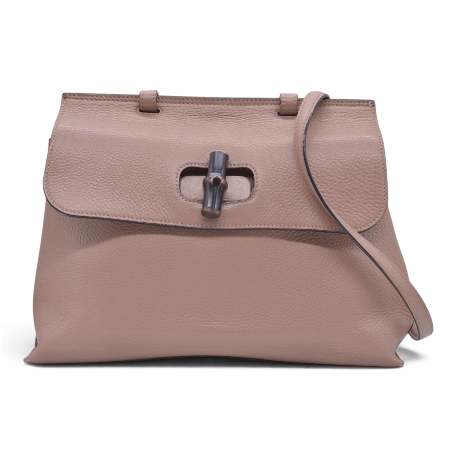 $1650 GUCCI Bamboo Daily Leather Top Handle Shoulder Bag Tan CONSIGNMENT 10021512