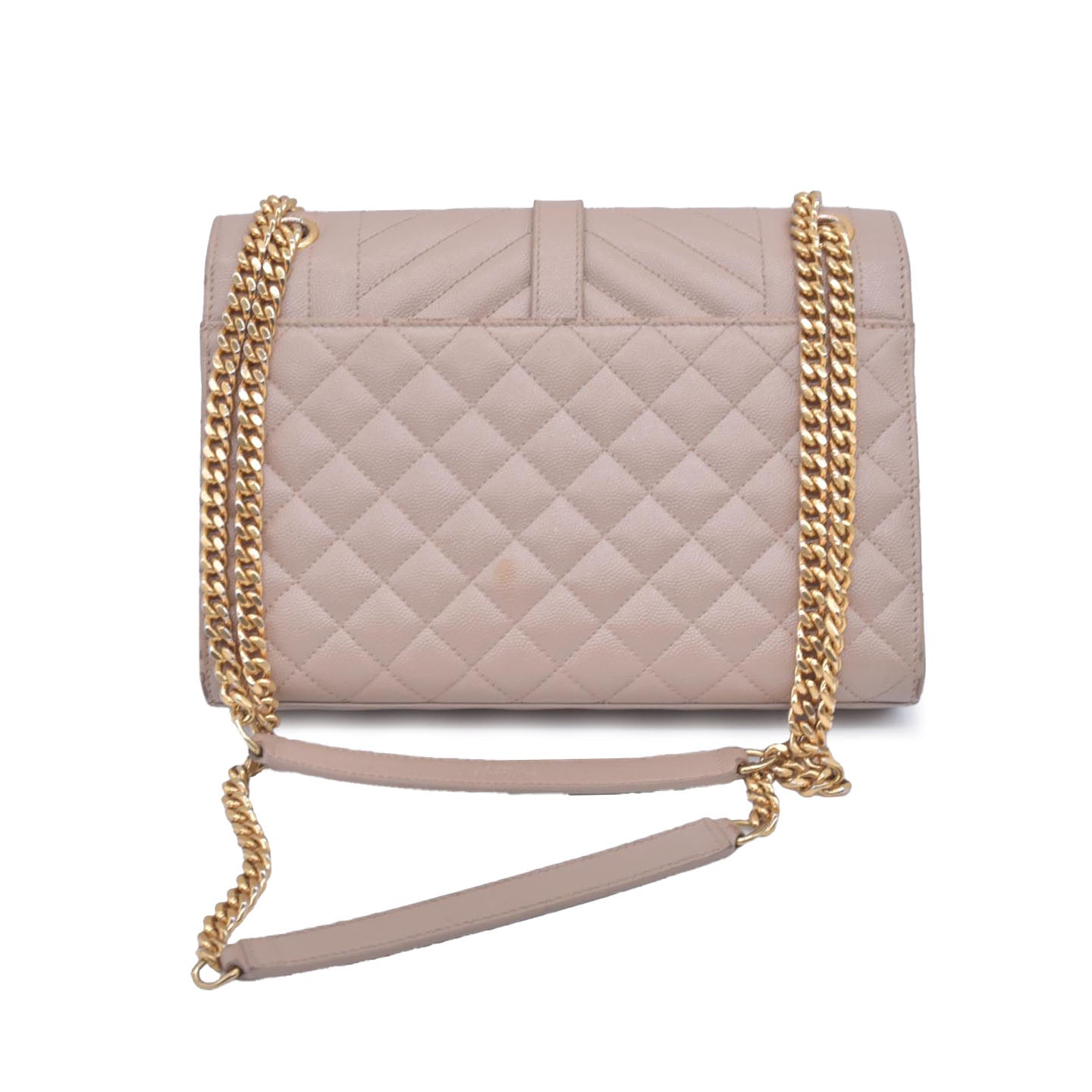 $3300 Saint Laurent Grain De Poudre Textured Mixed Matelasse Medium Triquilt Monogram Satchel Beige